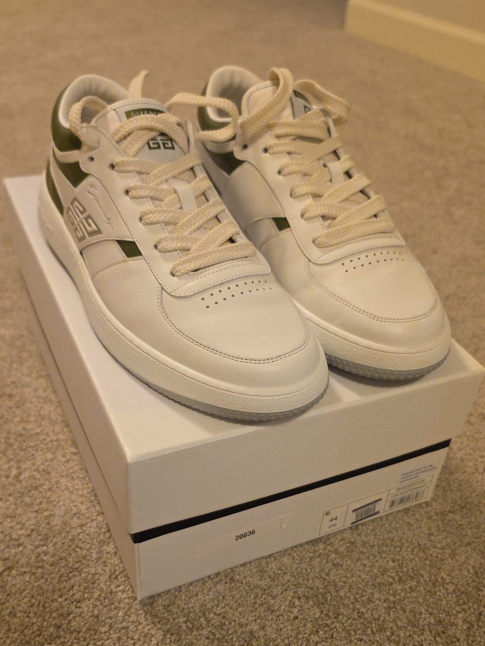 Brand New Givenchy Low-Top Leather Sneakers in White with Khaki Accents